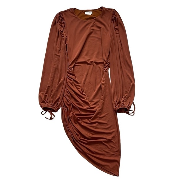 Lovers & Friends Revolve Suki Long Sleeve Asymmetrical Midi Dress Rust Orange M - Picture 2 of 8